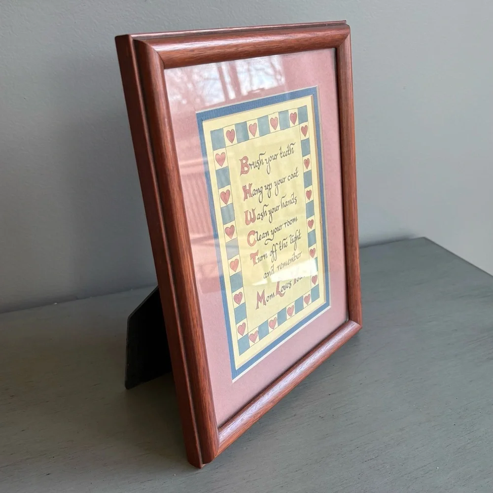 VTG 80-90s Framed Mom Loves You Wall Art Decor Farmhouse Country -Pink Blue